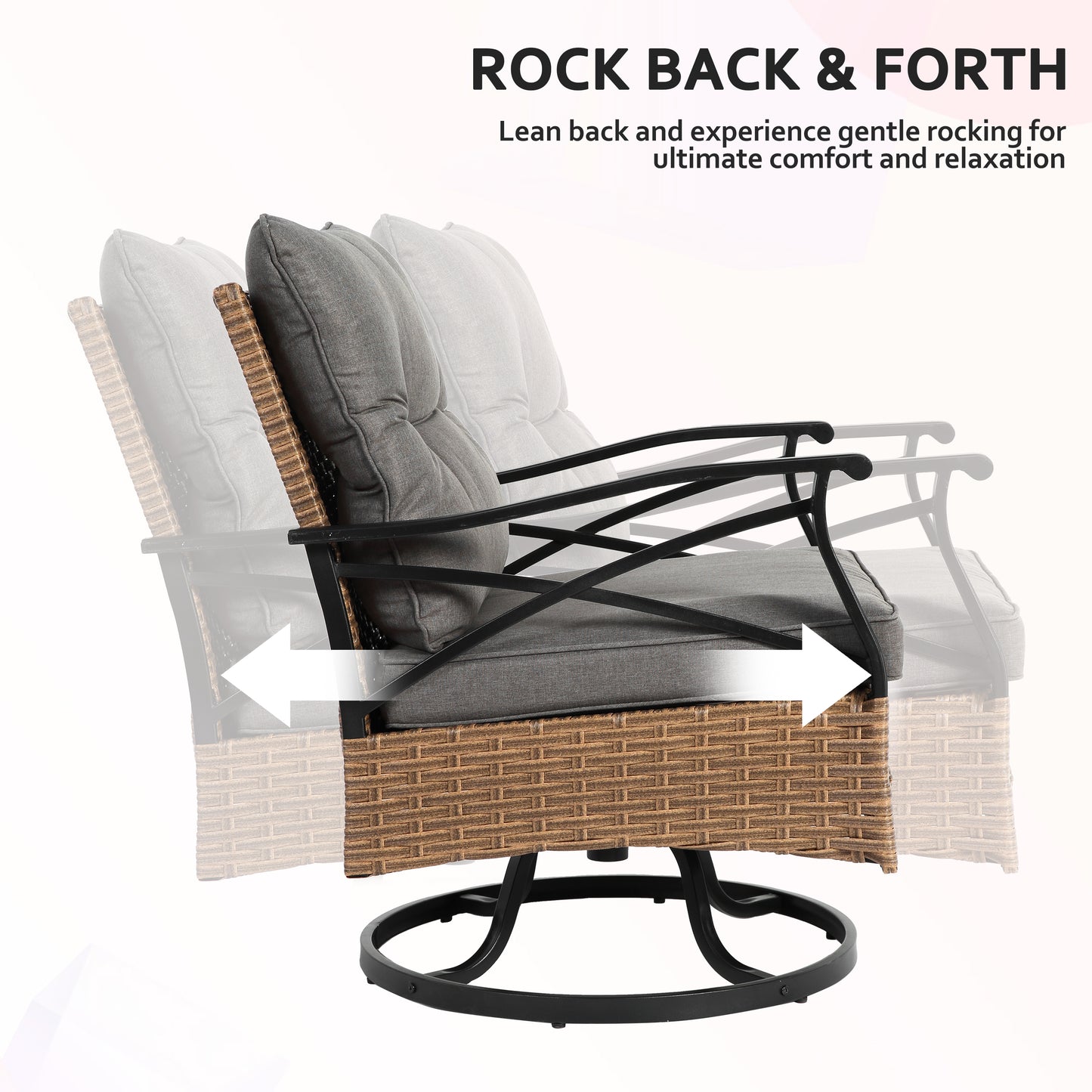 3 Piece Outdoor Bistro Swivel Chairs Set, Patio Bistro Set w/ 360° Swivel Rocking Chairs & Table, All-Weather Conversation Set with Metal Frame for Patio Backyard Porches or Garden - Khaki