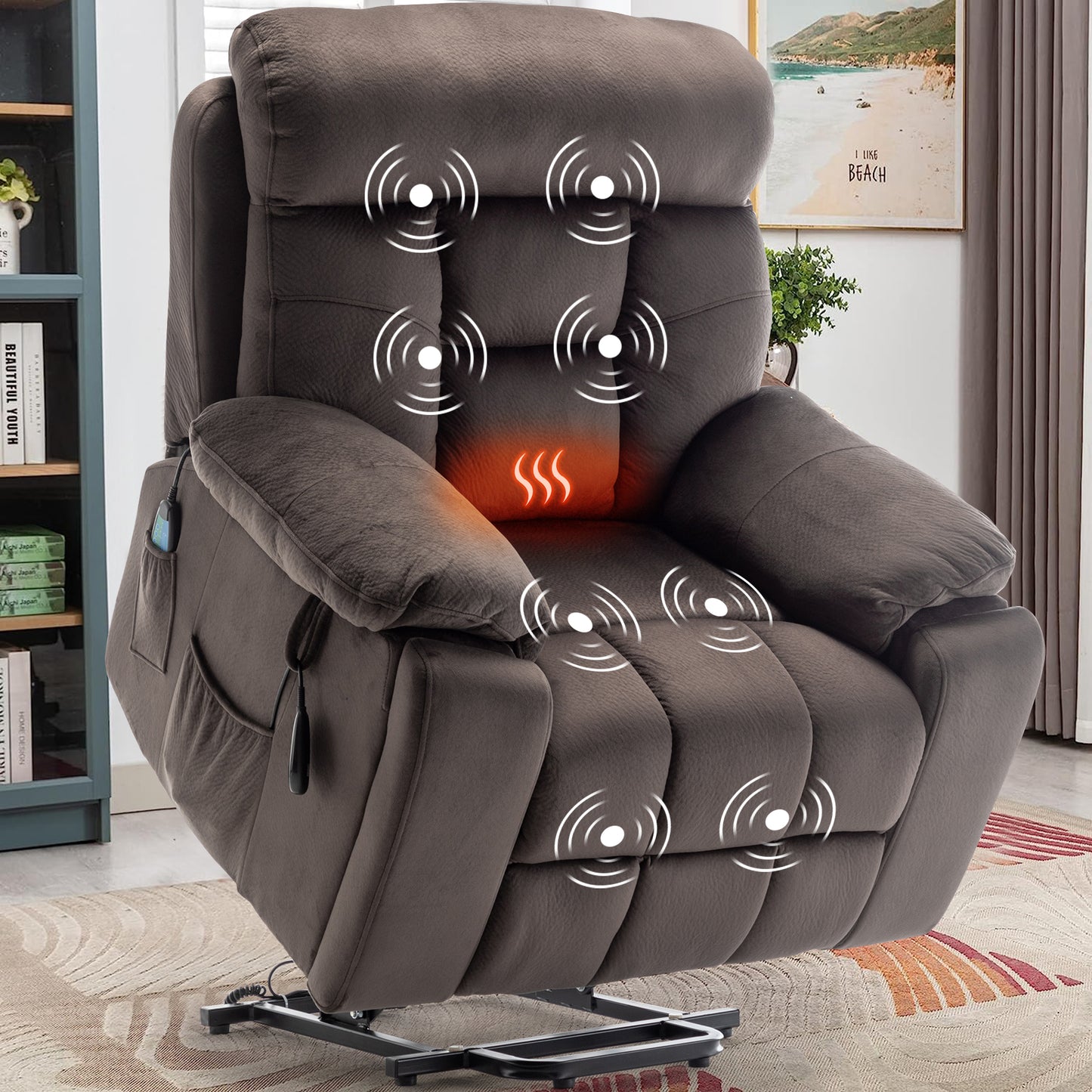 SYNGAR Large Power Lift Recliner with Massage and Heat, Oversized Wide with Hidden Cup Holders and Side Pockets, Ergonomic Lounge Chair for Home Theater Living Room, Remote Control
