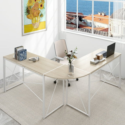 L-Shaped Computer Desk with Storage, Industrial Office Corner Desk, 53.9" Writing Study Table, Wood Tabletop Home Gaming Desk with Metal Frame, Large 2 Person Table for Home Office Workstation