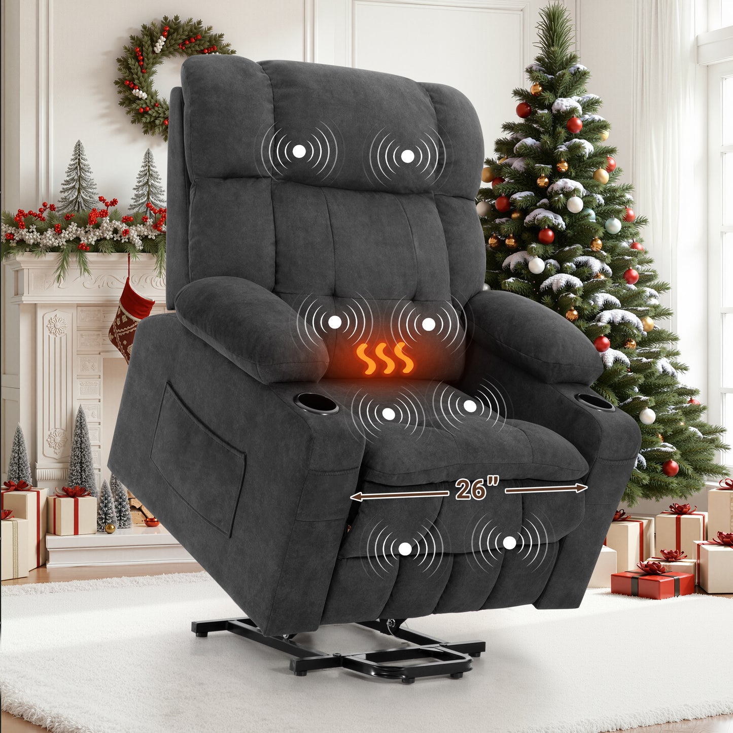 SYNGAR Large Power Lift Recliner Chair with Massage and Heat, Oversized Electric Lift Chair for Elderly Big and Tall People, Wide Seat Recliner with Cup Holders and Side Pocket for Living Room