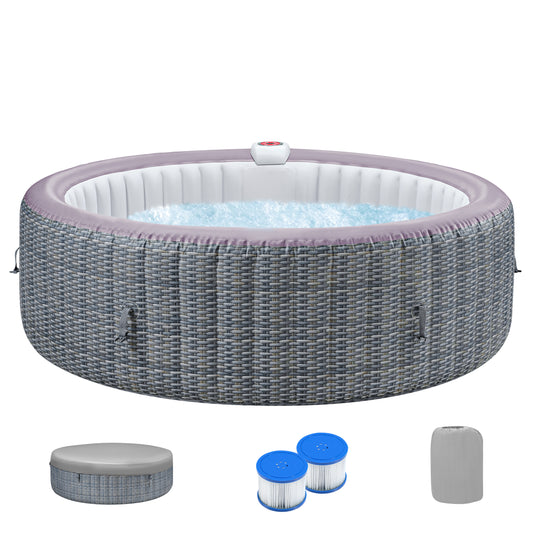 4-6 Person Inflatable Hot Tub with 130 Bubble Jets, Round Home Spa