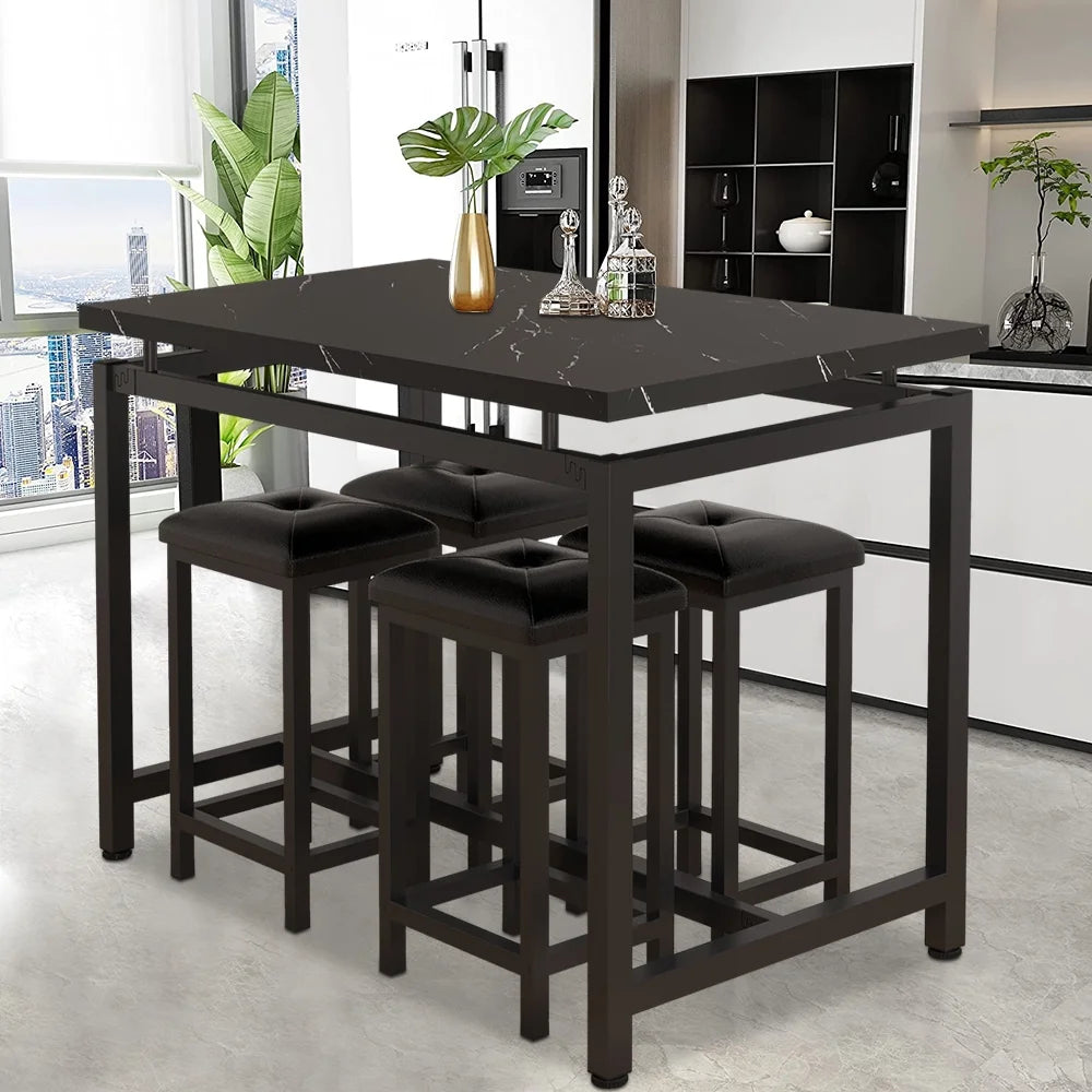 Counter Height Table Set of 4, Breakfast Bar Table and Stool Set, Minimalist Dining Table with Backless Stools, Wood Pub Table & Chair Set for Kitchen Apartment Bistro - Space Saving, B949