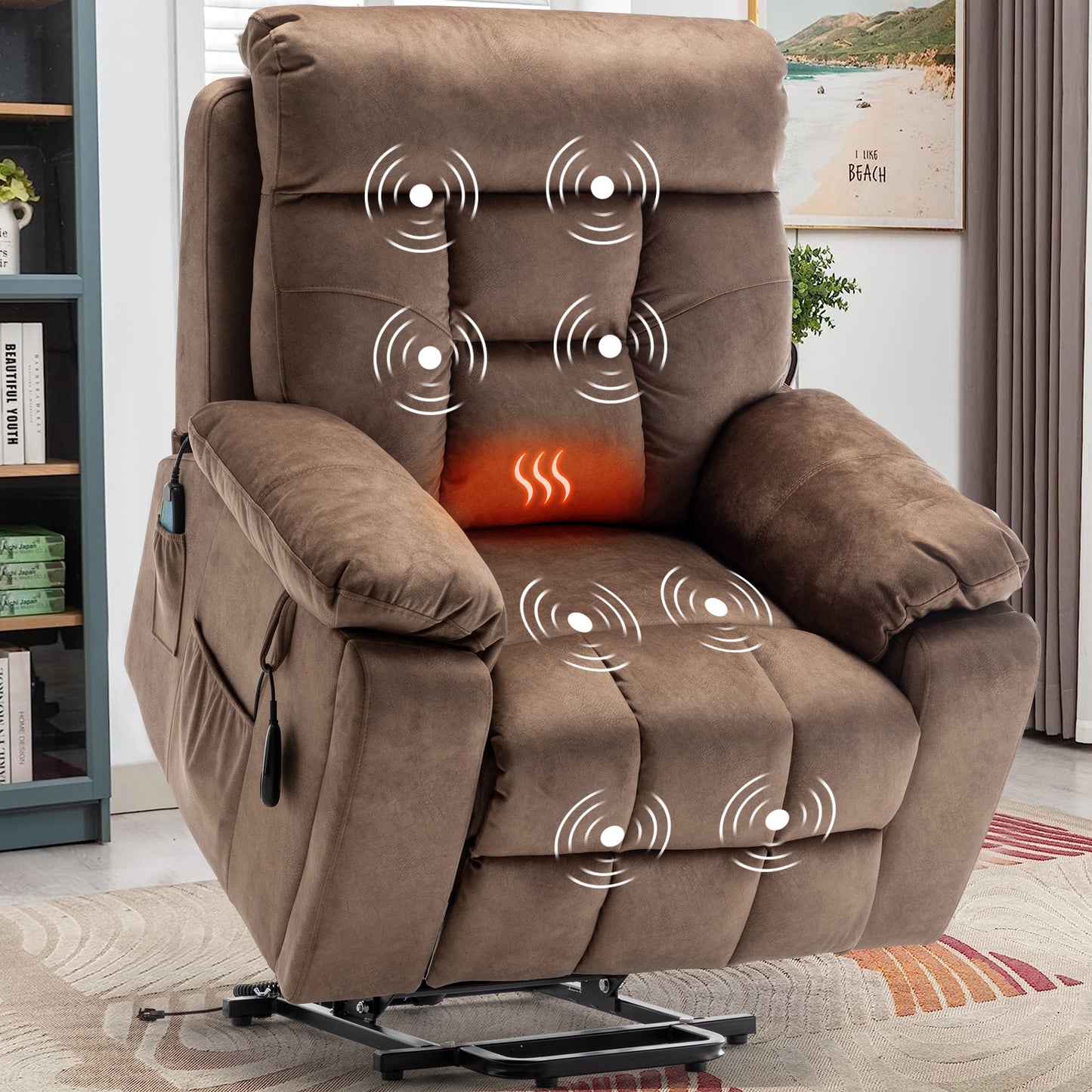 SYNGAR Large Power Lift Recliner with Massage and Heat, Oversized Wide with Hidden Cup Holders and Side Pockets, Ergonomic Lounge Chair for Home Theater Living Room, Remote Control