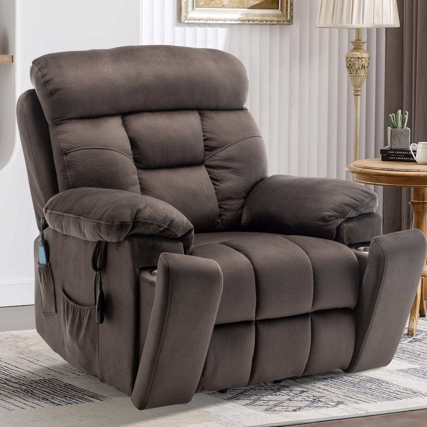 SYNGAR Large Power Lift Recliner with Massage and Heat, Oversized Wide with Hidden Cup Holders and Side Pockets, Ergonomic Lounge Chair for Home Theater Living Room, Remote Control