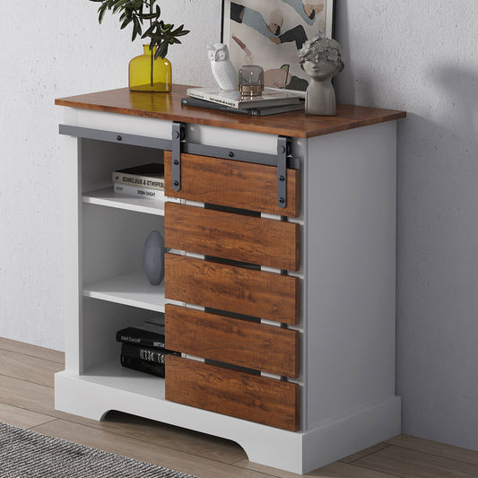 Entryway Table, Coffee Bar Cabinet, Rectangular Buffet Sideboard Desk with Sliding Barn Door and Interior Shelves, Farmhouse Style Console Table, Living Room TV Stand, Kitchen Sideboard, Gray