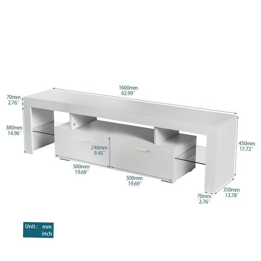 White TV Stand for 70 inch TV, Modern High Glossy Television Table Stands TV Cabinet Console Table with 16 Colors LED Lights, TV Buffet Cabinet with Storage, Living Room Entertainment Center