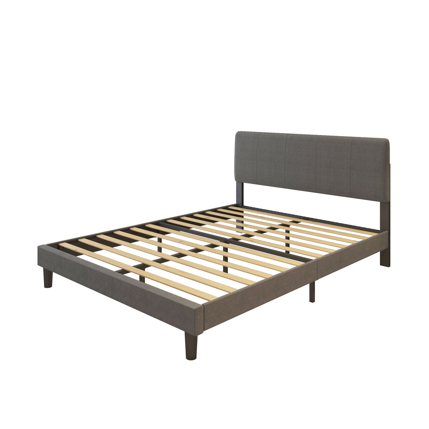 SYNGAR Queen Bed Frame, Queen Size Fabric Upholstered Platform Bed Frame with Headboard, Bedroom Furniture Metal Frame Platform Bed Frame, No Box Spring Needed, Easy Assembly, Black