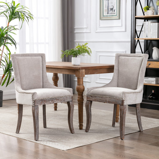 HSUNNS Upholstered Thickened Fabric Dining Chairs Set of 2, Solid Wood Contemporary Kitchen Chairs for Dining Room, Accent Chairs with Nail Head Decor, Beige