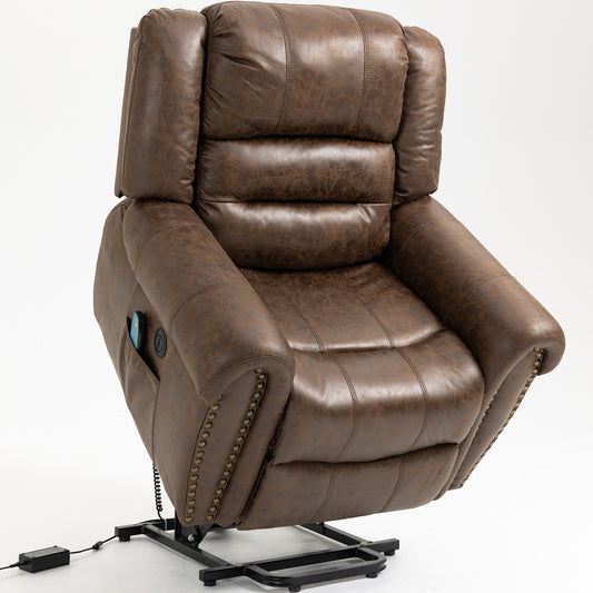 Power Lift Recliner Chair with Heat Therapy and Massage Function, Electric Lift Chair Recliner Fabric Single Sofa, Heavy Duty Living Room Furniture Home Theater Seating, 2 Large Side Pockets, Brown