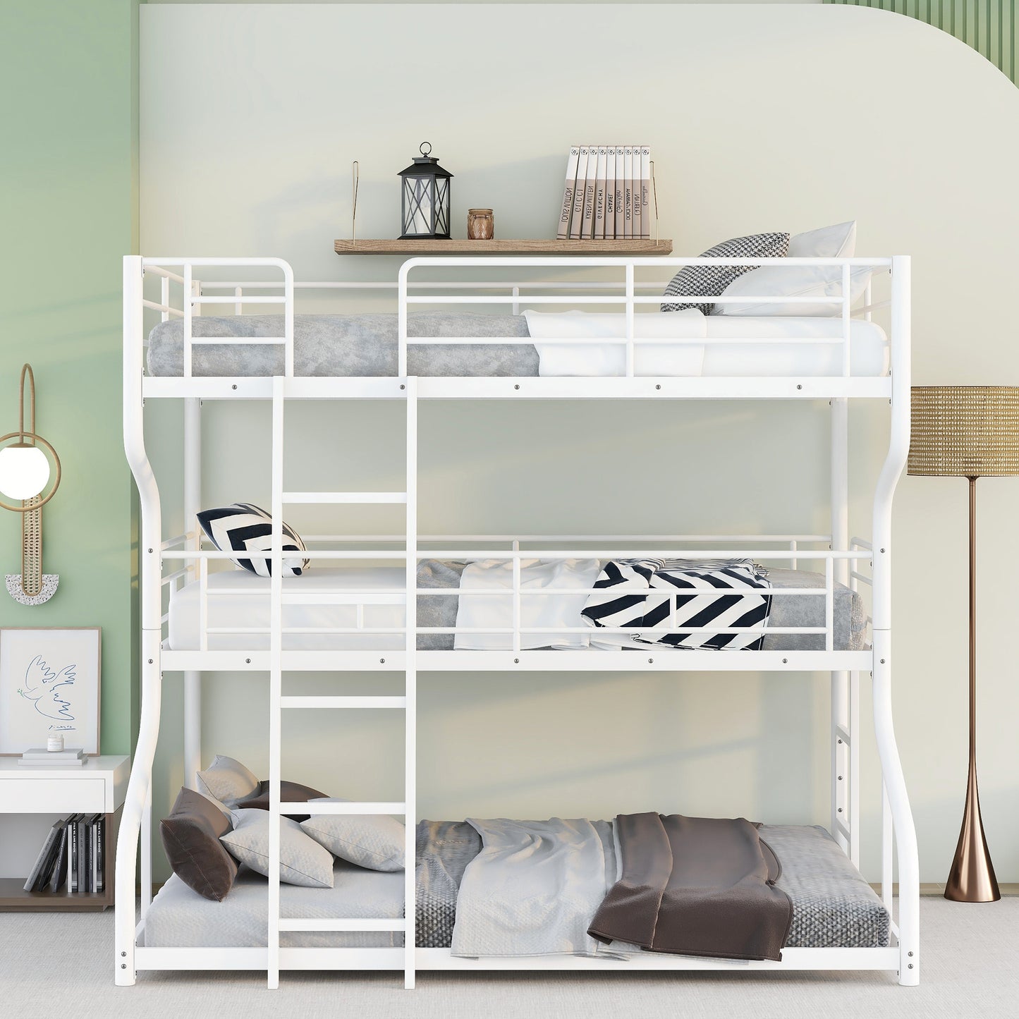 Syngar Triple Bunk Bed for Kids with 2 Ladders, Full XL over Twin XL over Queen Size for Kids Room, Modern Triple Bunk Metal Bed Frame,No Box Spring Needed, Black