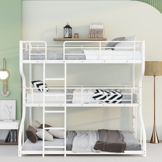 Syngar Triple Bunk Bed for Kids with 2 Ladders, Full XL over Twin XL over Queen Size for Kids Room, Modern Triple Bunk Metal Bed Frame,No Box Spring Needed, Black