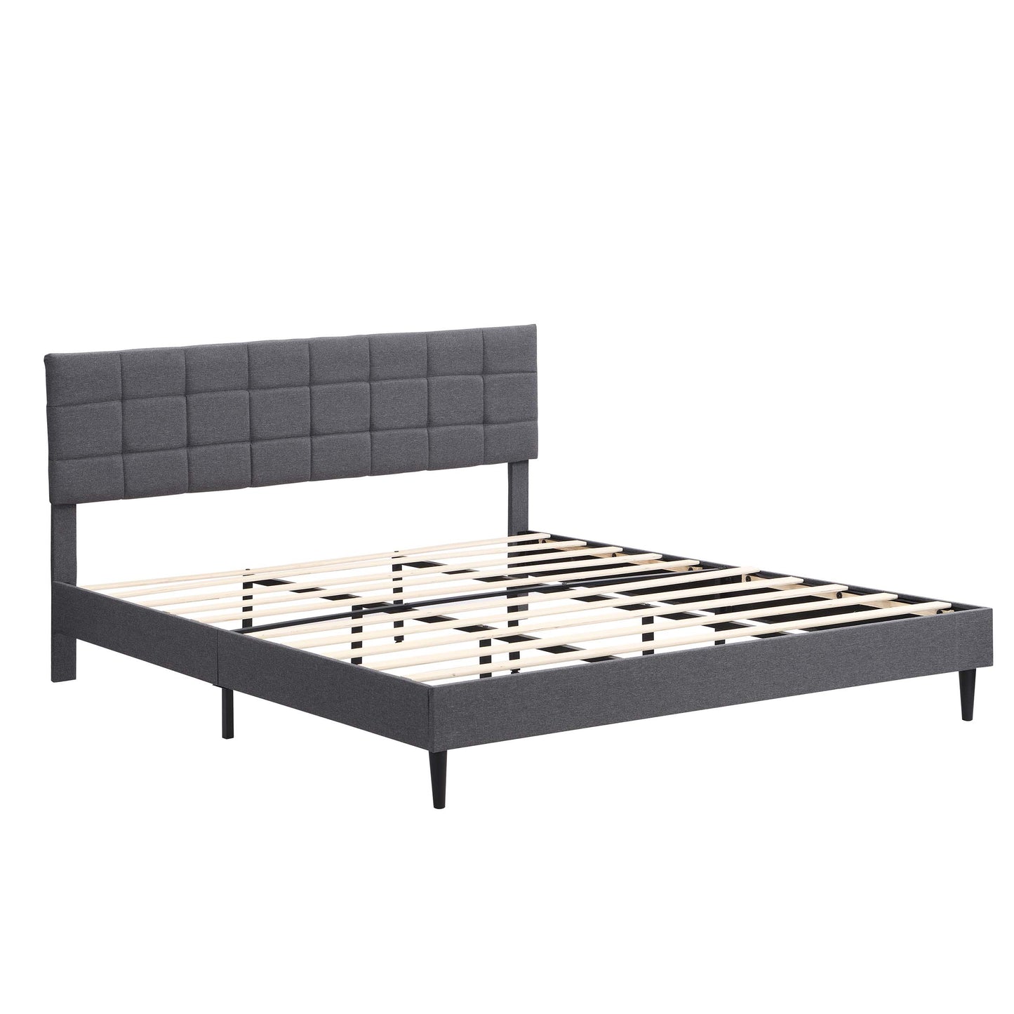 SYNGAR King Size Bed Frame, Modern Upholstered Tufted Platform Bed Frame with Headboard and Strong Support Legs for Bedroom, No Box Spring Needed, Easy Assembly, Dark Gray