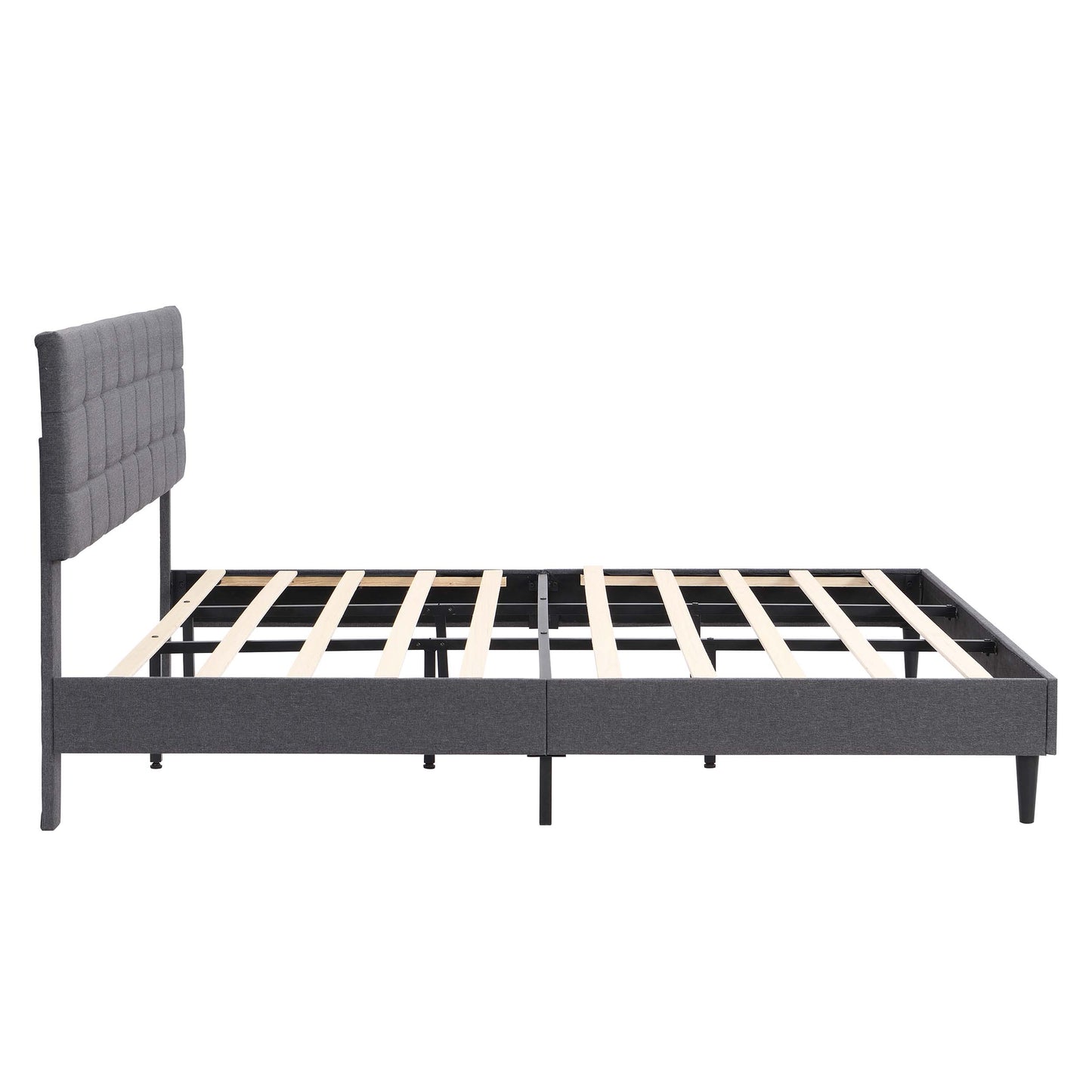 SYNGAR King Size Bed Frame, Modern Upholstered Tufted Platform Bed Frame with Headboard and Strong Support Legs for Bedroom, No Box Spring Needed, Easy Assembly, Dark Gray
