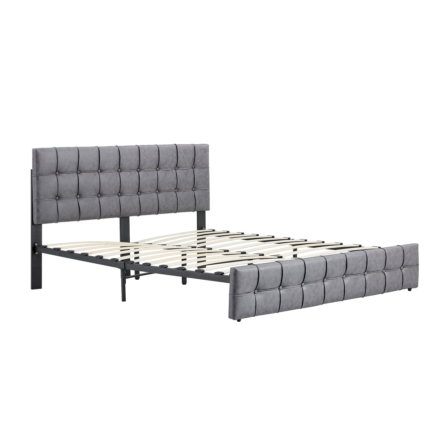 SYNGAR Upholstered Platform Bed Frame King Size with Button Tufted Headboard, Load-Bearing 650LBS, Heavy Duty Wood Mattress Foundation with Strong Slat Support for Kids Teens Adults, Gray