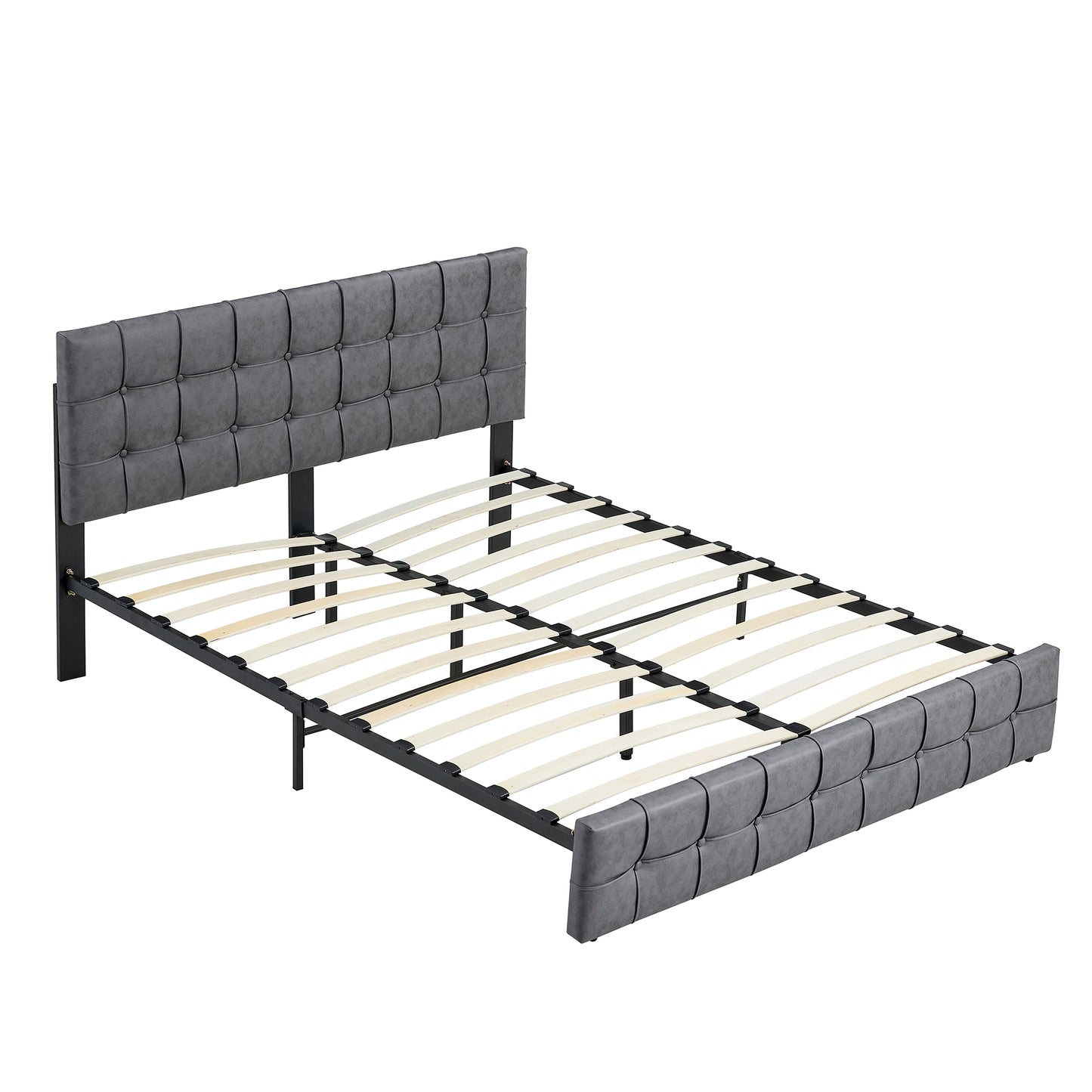 SYNGAR Upholstered Platform Bed Frame King Size with Button Tufted Headboard, Load-Bearing 650LBS, Heavy Duty Wood Mattress Foundation with Strong Slat Support for Kids Teens Adults, Gray