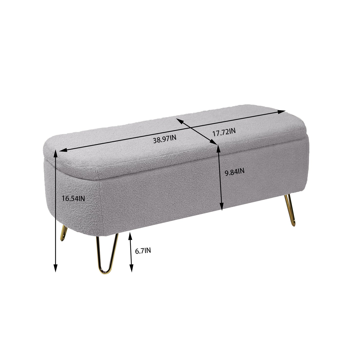 Syngar Entryway Bench with Storage for Bedroom, Living Room, and End of Bed, Faux Fur Ottoman Foot Rest with Storage,Upholstered Bench with Storage with Metal Leg,Gray