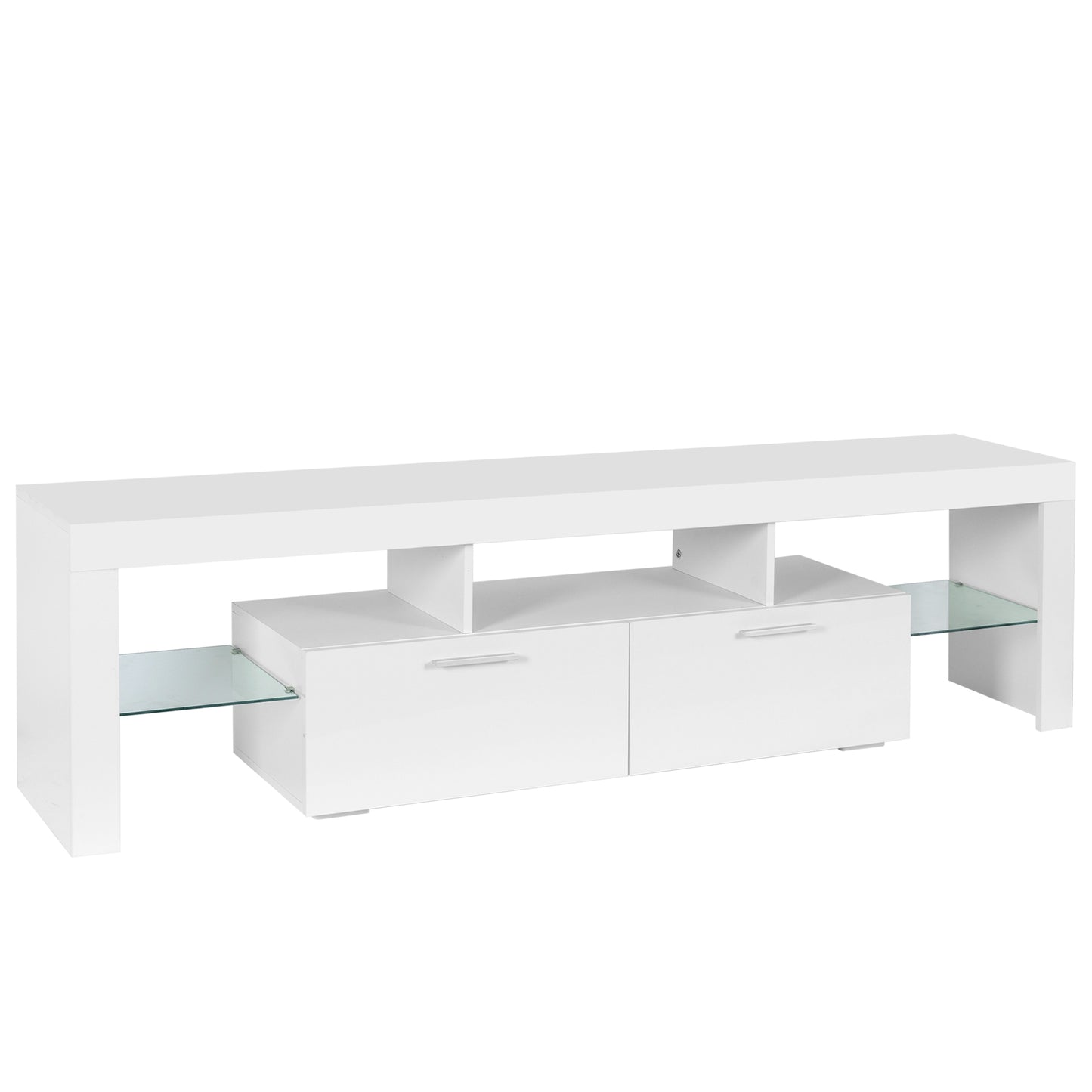 White TV Stand for 80 inch TV, Modern High Glossy Television Stands TV Cabinet Console Table with 16 Colors LED Lights, Living Room TV Table Stand Buffet Cabinet with Storage, 71"L×16" W×20"H