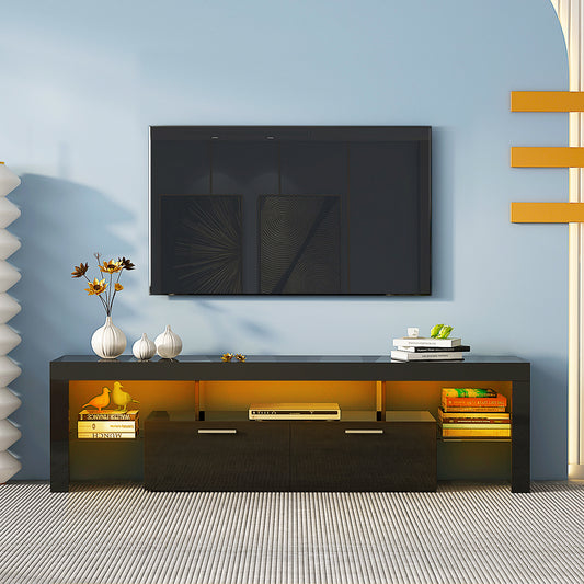 SYNGAR White TV Stand for Living Room up to 80" TV, Modern TV Console Table Buffet Cabinet with Storage, High Glossy TV Cabinet with 16-Color LED Lights, Entertainment Center, 71"L×16" W×20"H