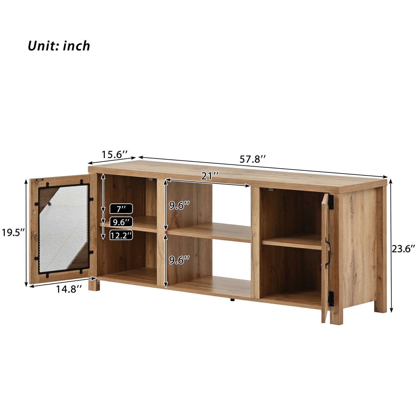 SYNGAR TV Stand for 65 inch TV, Modern TV Console Table Stand with 2 Door Cabinet, Living Room TV Table Stand Buffet Cabinet with Adjustable Storage Shelves, 60"L×16" W×24" H, Natural Wood