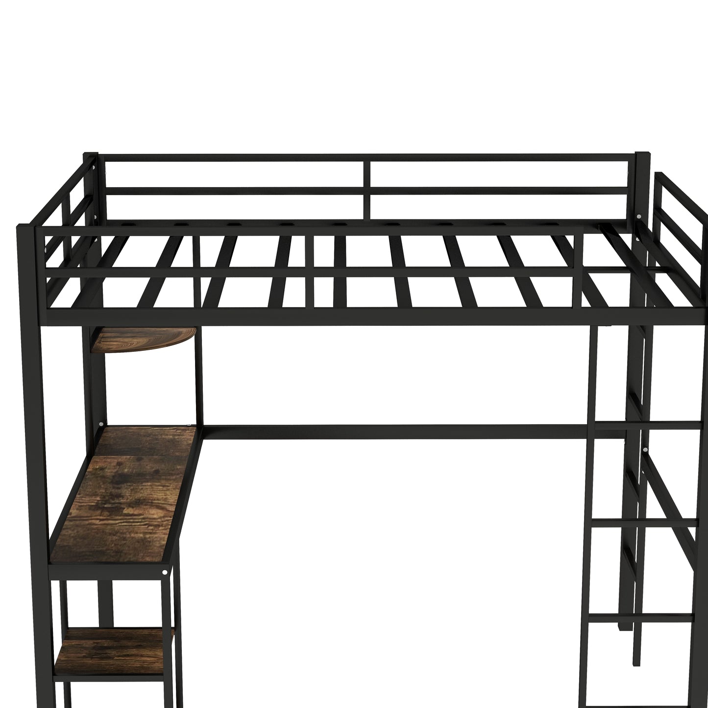 SYNGAR Full Loft Bed, New Upgraded Metal Bunk Bed with Long Desk & Shelves, Full Size Bed Frame No Box Spring Needed, Loft Bed with 2 Vertical Ladders, Full Bunk Bed Kids Bedroom Furniture, Black