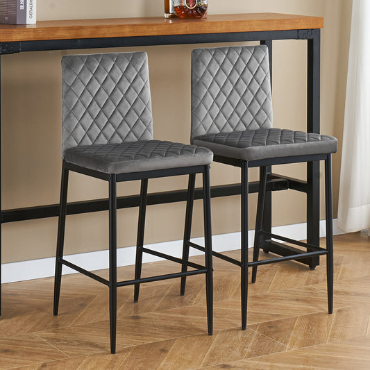 SYNGAR Modern Bar Stools Set of 2, Fabric Bar Chair with Metal Legs, Counter Height Bar Stools, Bar Chairs for Kitchen Bars Restaurants, Contemporary Tufted Barstools Set, Gray