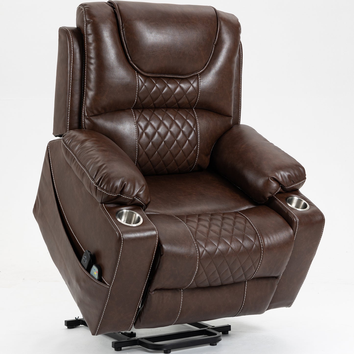 Large Power Lift Recliner Chair for Living Room, Oversized Leather Electric Lounge Chair Single Sofa with Cup Holders, USB Port and Side Pockets, Recliner for Elderly Adults Big Man, Brown