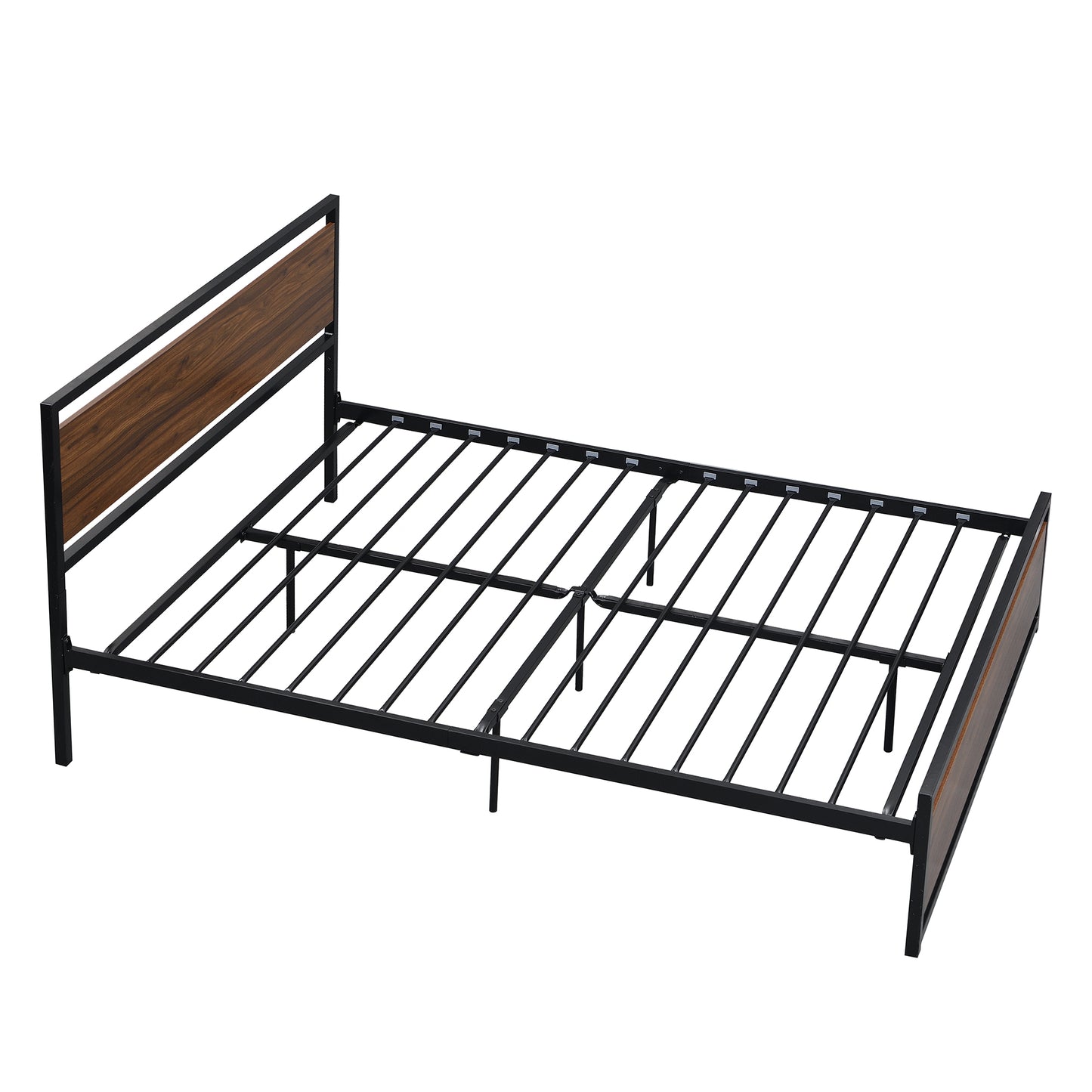 SYNGAR Black Iron Platform Bed Frame Full Size With Wooden Headboard and Footboard, New Upgrade Metal Legs Design, Industrial Full Bed Frame with Strong Slat Support