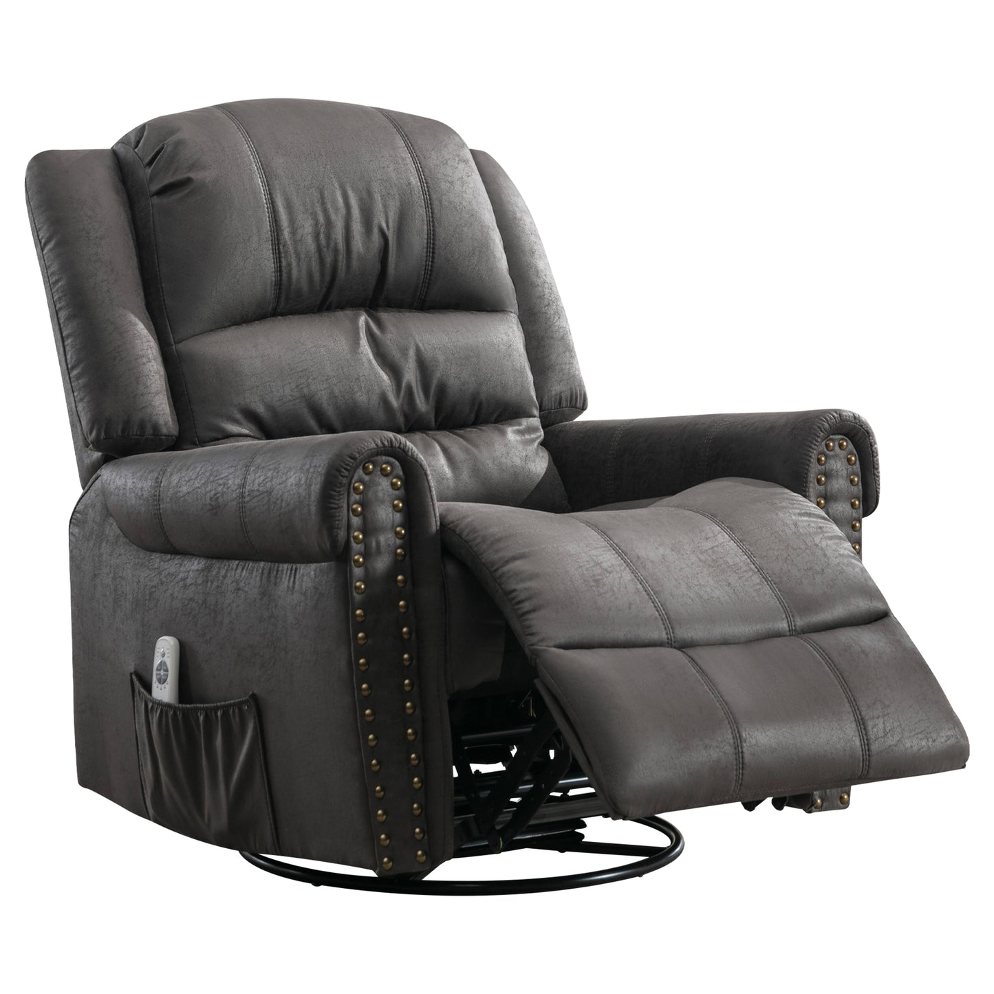 SYNGAR Swivel Rocker Recliner Chair for Living Room, Manual Reclining Chair Oversized with Heat and Massage Function, USB, Soft Fabric Rocking Sofa Glider Chair for Bedroom Home Theater, Gray
