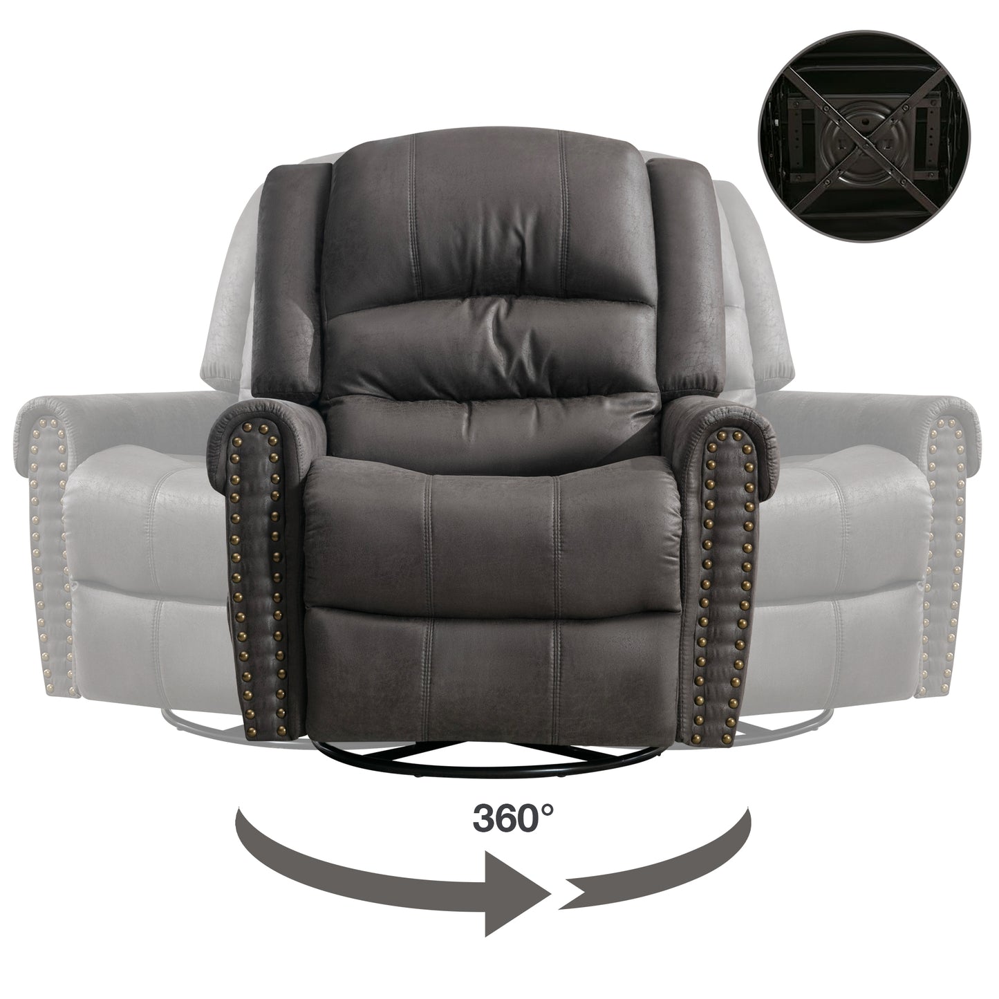 SYNGAR Swivel Rocker Recliner Chair for Living Room, Manual Reclining Chair Oversized with Heat and Massage Function, USB, Soft Fabric Rocking Sofa Glider Chair for Bedroom Home Theater, Gray