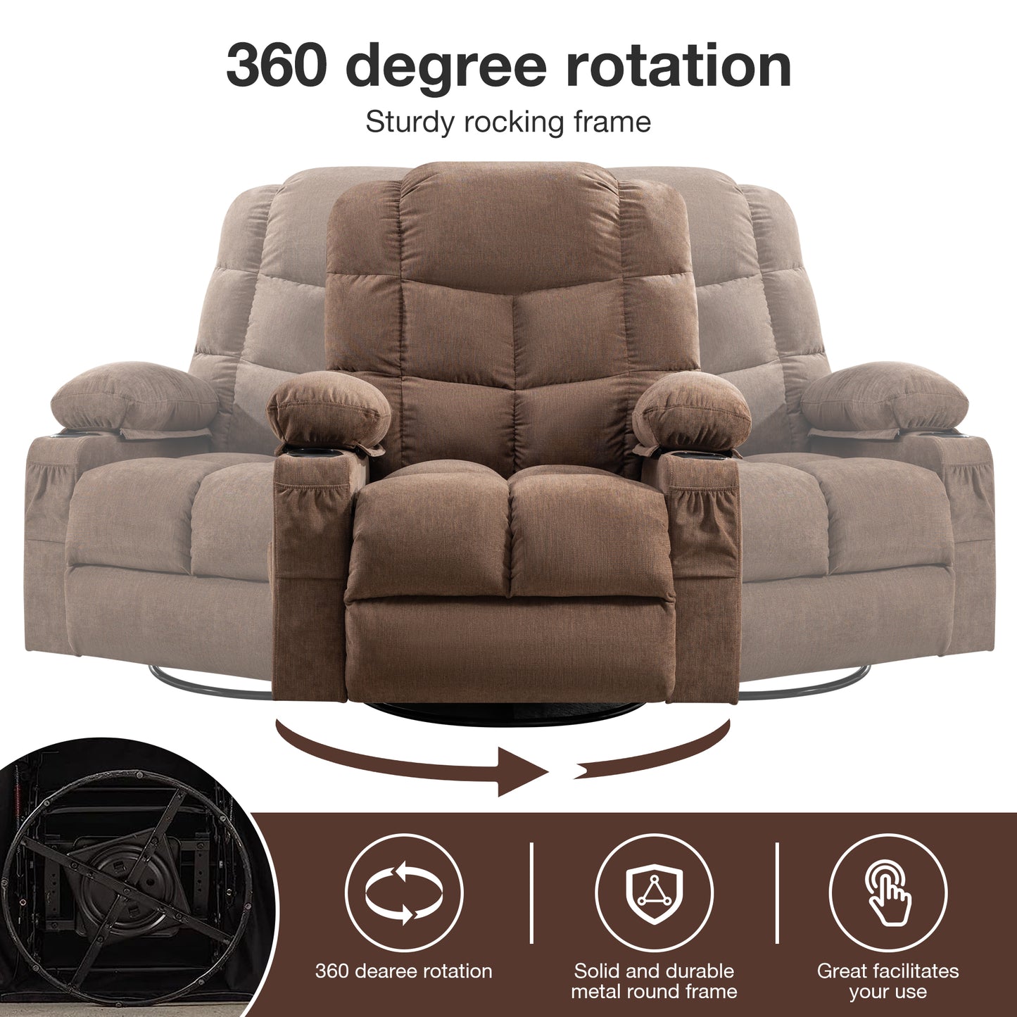 SYNGAR Recliner Chair for Adults, Oversized Recliner Chair with Massage and Heat for Living Room,  Comfortable Recliner Chair with USB Port, Cup Holder, Side and Front Pocket, Gray