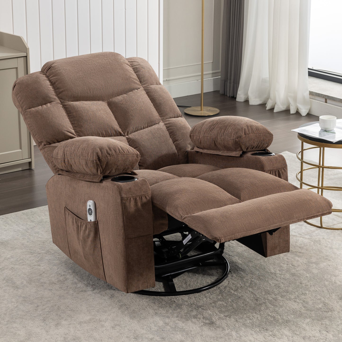 SYNGAR Recliner Chair for Adults, Oversized Recliner Chair with Massage and Heat for Living Room,  Comfortable Recliner Chair with USB Port, Cup Holder, Side and Front Pocket, Gray