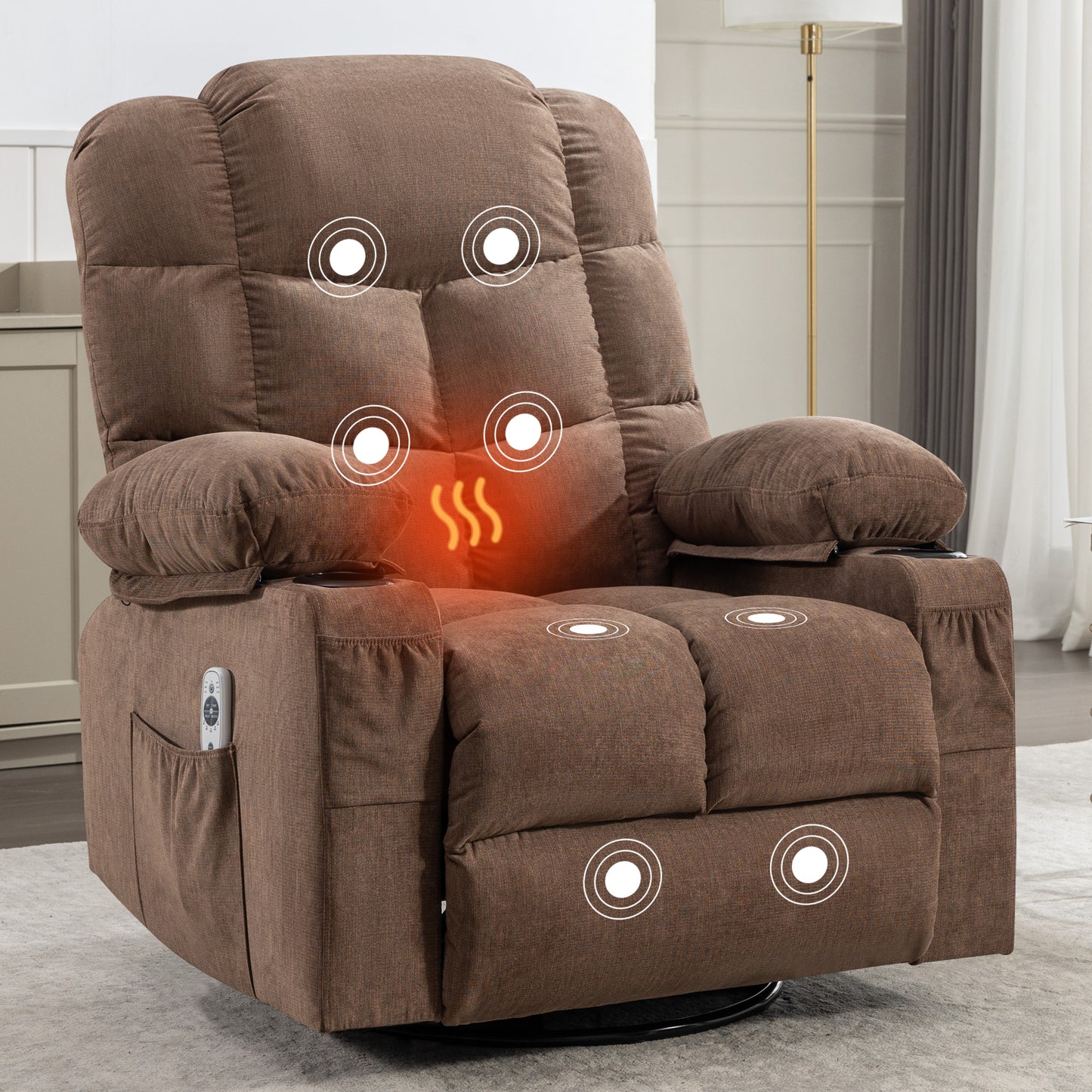 SYNGAR Recliner Chair for Adults, Oversized Recliner Chair with Massage and Heat for Living Room,  Comfortable Recliner Chair with USB Port, Cup Holder, Side and Front Pocket, Gray