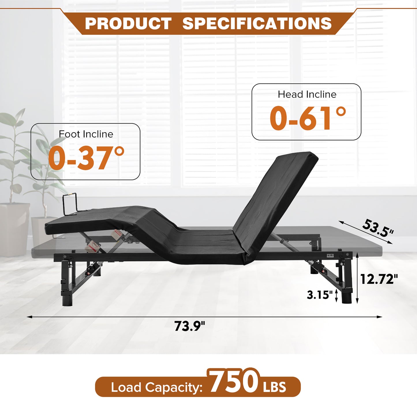 HSUNNS Electric Bed Frame with Wireless Remote Head and Foot Incline, Adjustable Bed Base Frame with Zero Gravity Function, Advanced Smooth Silent Operation, Queen