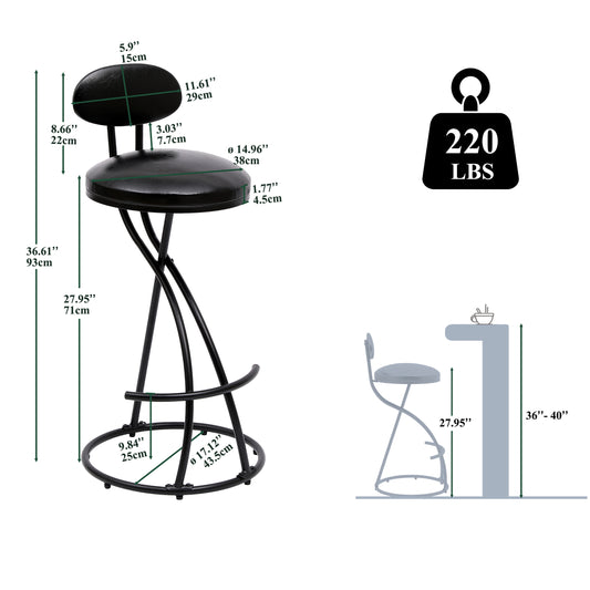 SYNGAR Modern Bar Stools Set of 2, Velvet S-shaped Swivel Bar Chair with Metal Legs, Counter Height Bar Stools, Bar Chairs for Kitchen with Armless, Contemporary Barstools Set, Black