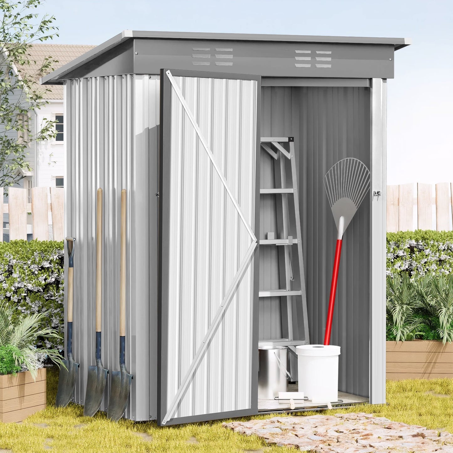 5' x 3' Outdoor Storage Shed, Metal Garden Shed with Single Lockable Door, Tools Storage Shed for Backyard, Patio, Lawn