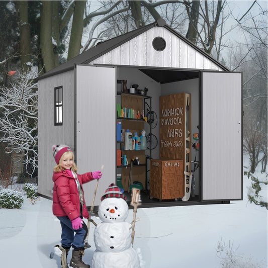 Syngar Outdoor Storage Shed, 8' x 8' Tools Shed with Lockable Doors and Ventilation Openings for Backyard