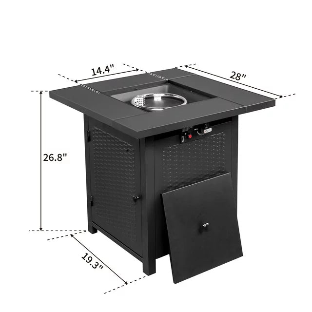 2-in-1 Propane Fire Pit Table, Outdoor Table with Fire Pit, 28" 40,000 BTU Auto-Ignition Gas Fire Pit Table with Lid & Lava Rock, Square Fire Table with Rattan Exterior for Yard Patio Garden