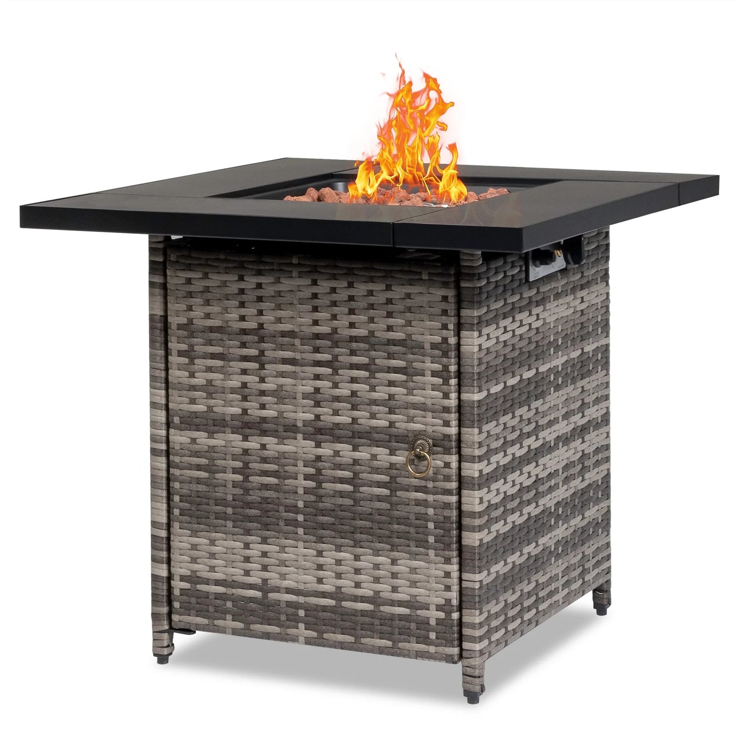 Propane Fire Pit Table, Outdoor Gas Fire Pit Table with Lid and Lava Rock, 28" 40,000 BTU Auto-Ignition Fire Pit, CSA Certification and Strong Steel Frame, Fit for Patio Garden Backyard Deck