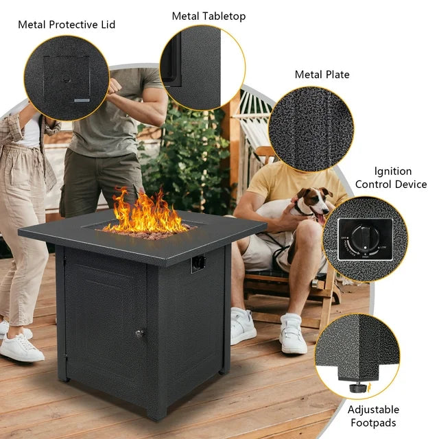 Propane Fire Pit Table, Outdoor Gas Fire Pit Table with Lid and Lava Rock, 28" 40,000 BTU Auto-Ignition Fire Pit, CSA Certification and Strong Steel Frame, Fit for Patio Garden Backyard Deck