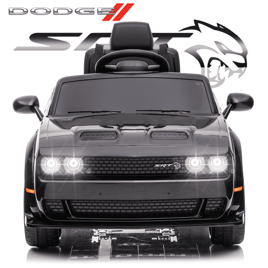 SYNGAR Power Dodge Challenger SRT Ride on Toy, 12 Volt Battery Powered Electric Car with Remote Control, Horn, LED Lights, Bluetooth for Boys Girls Birthday Gift, Black