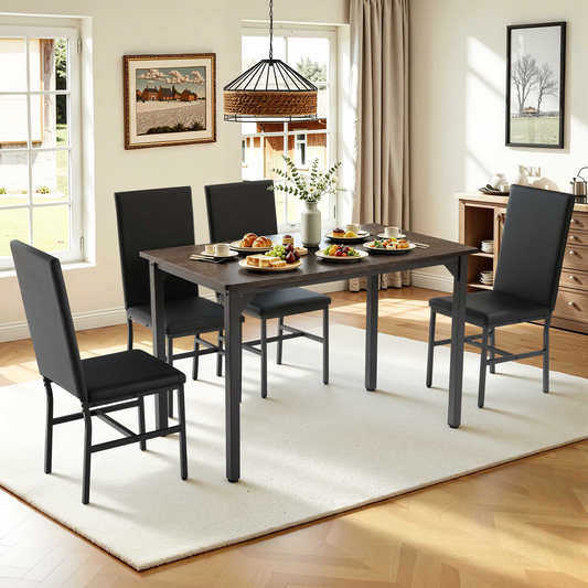 Modern Dining Table Set for 4, SYNGAR Faux Marble Table and PU Leather Upholstered Chairs Set, 5 Piece Kitchen Dining Set, Dining Table and Chairs Set for Small Space, Breakfast Nook, Black