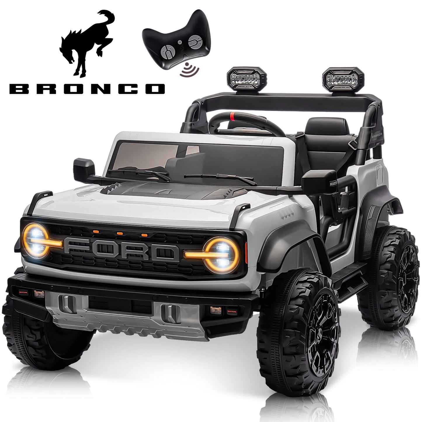 Ford Bronco Raptor 24V Kids Ride on Toys, Battery Powered Ride on Cars 2 Seater with Remote Control, Electric Car for Boys Girls 3-8 w/Bluetooth & LED Headlights