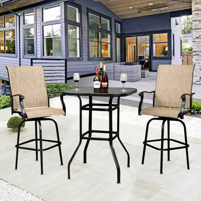 3 Piece Patio Height Bar Set with Table and Chairs, Ourdoor Bistro Set, 31.5" Bistro Dining Table and 2 Swivel Chairs, Patio Furniture Sets Suitable for Yard Backyard Balcony Garden and Poolside, B03