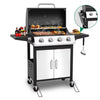 4-Burner Gas Grill with 4 Universal Wheels & Bottle Opener, 40000BTU Outdoor Grill with Side Table for Camping, Black & Sliver