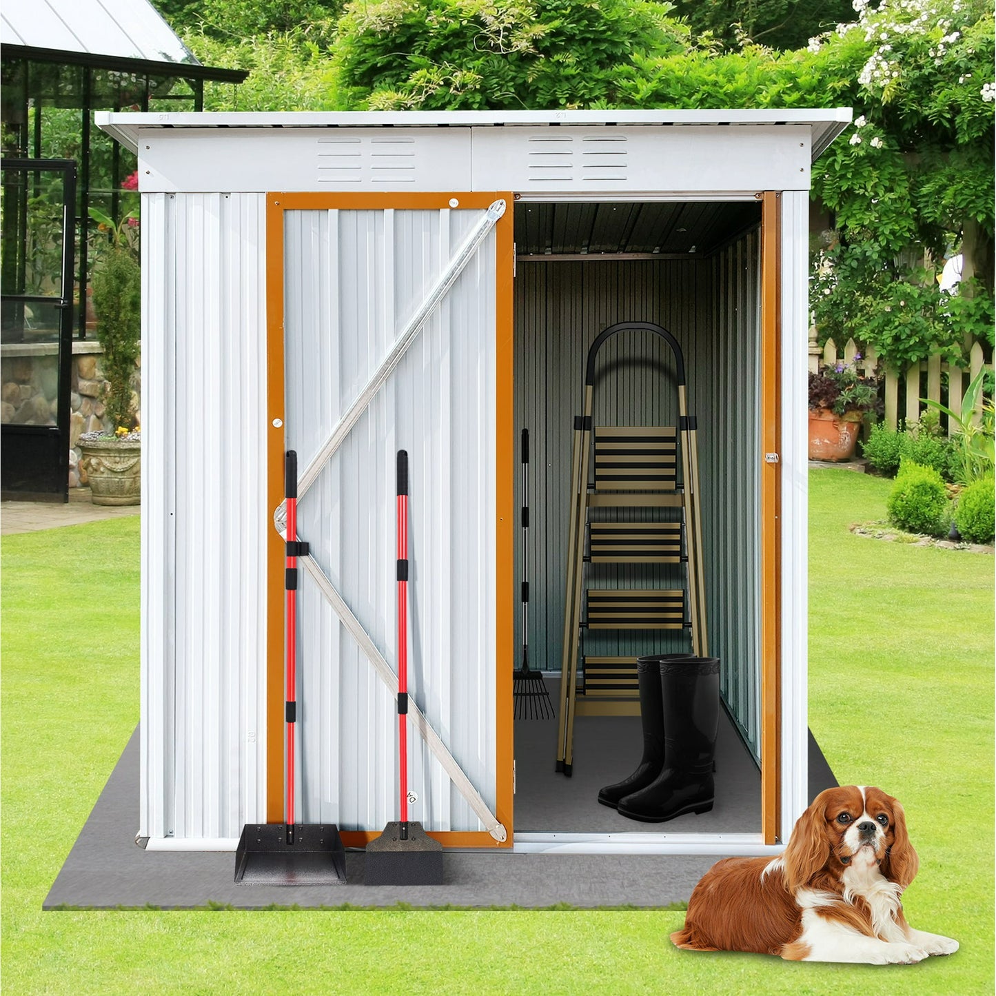 SYNGAR Outdoor Shed 5 x 3 ft, Patio Tool Storage Shed Galvanized Metal Storage Shed with Lockable Door Sloped Roof Lawn Backyard Garden, Waterproof & UV-proof, White