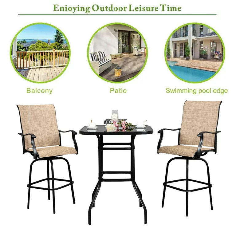3 Piece Patio Height Bar Set with Table and Chairs, Ourdoor Bistro Set, 31.5" Bistro Dining Table and 2 Swivel Chairs, Patio Furniture Sets Suitable for Yard Backyard Balcony Garden and Poolside, B03