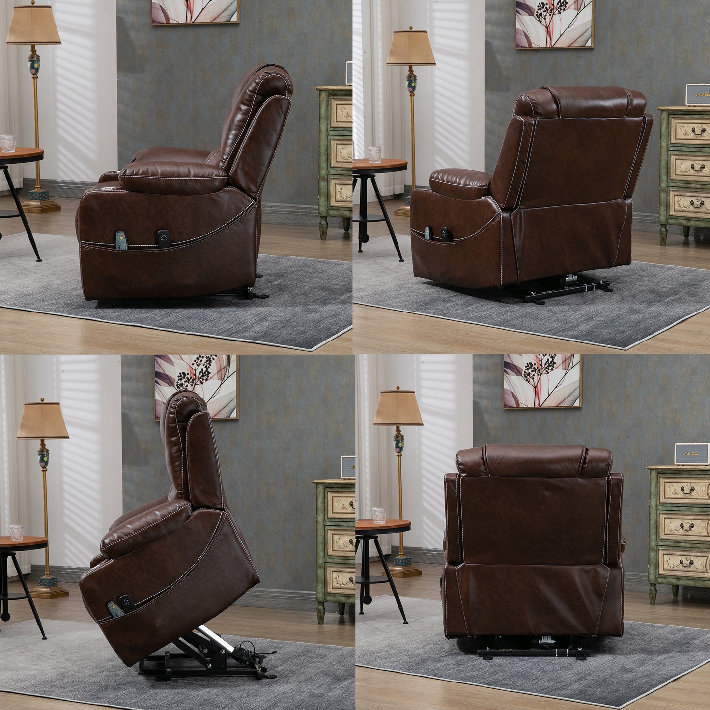Large Power Lift Recliner Chair for Living Room, Oversized Leather Electric Lounge Chair Single Sofa with Cup Holders, USB Port and Side Pockets, Recliner for Elderly Adults Big Man, Brown