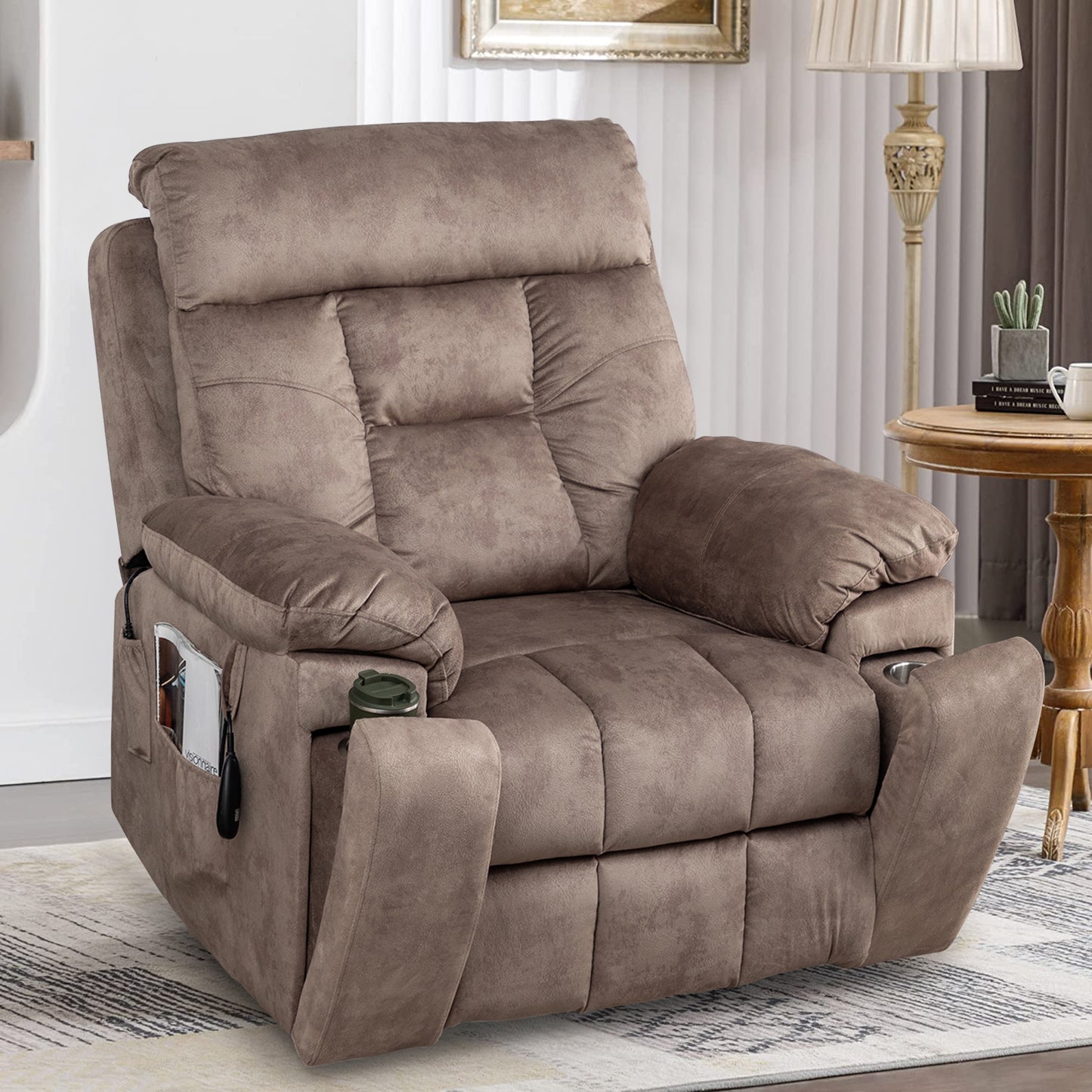 SYNGAR Large Power Lift Recliner with Massage and Heat, Oversized Wide with Hidden Cup Holders and Side Pockets, Ergonomic Lounge Chair for Home Theater Living Room, Remote Control
