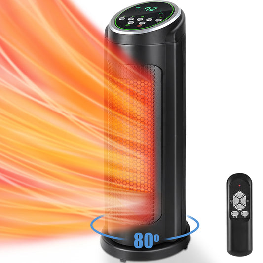 SYNGAR Space Heater for Indoor Use, Fast Heating, Electric & Portable Tower Heater with Thermostat, 1500W Room Heater with 2 Modes, 12H Timer, LED Display, Safe for Office Use, Black