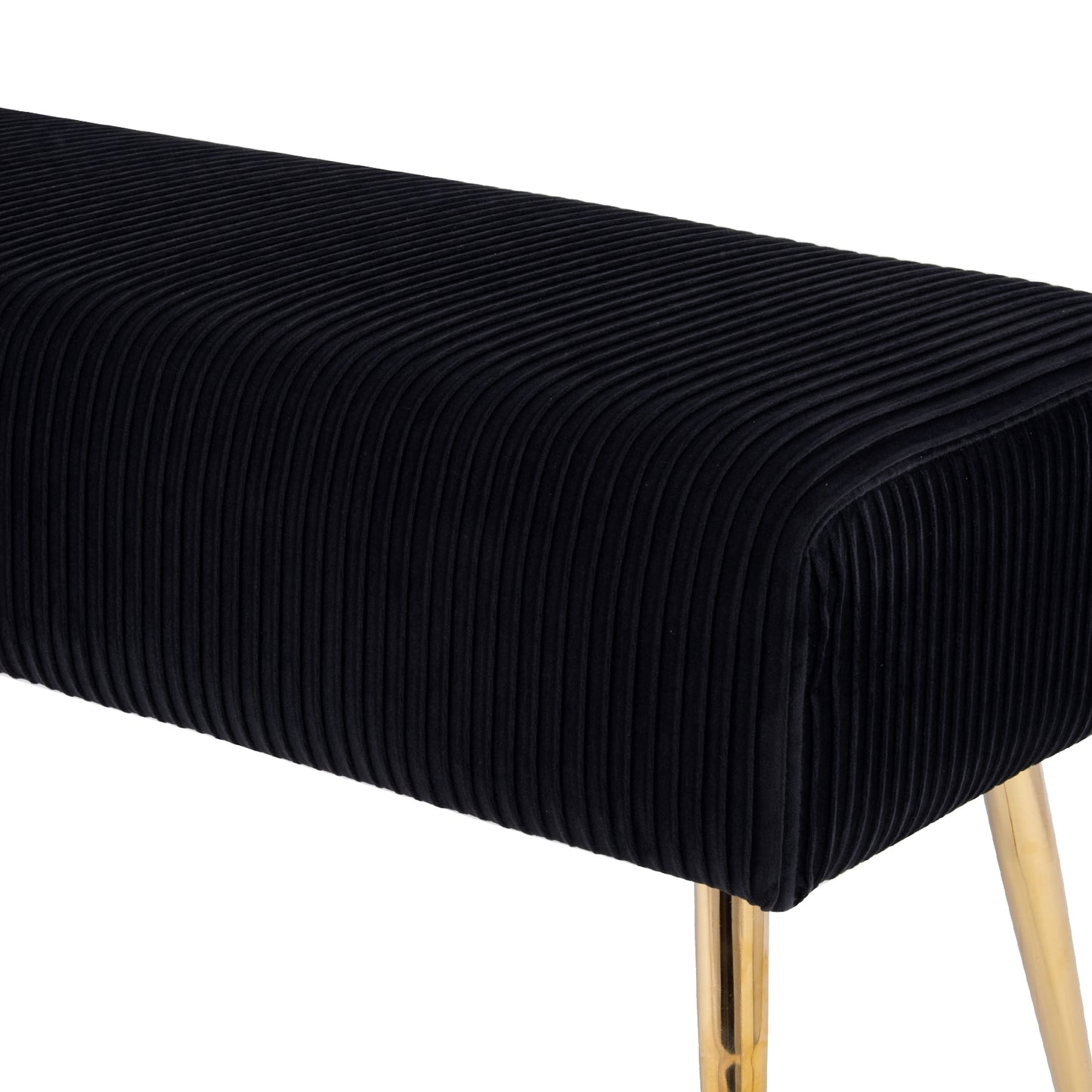 SYNGAR Upholstered Bench, Mid Century Modern Rectangular Footrest for Bedroom Entryway Channel, Velvet Fabric Bench for Bedroom End of Bed, Entryway Ottoman Bench with Gold Metal Legs, Black